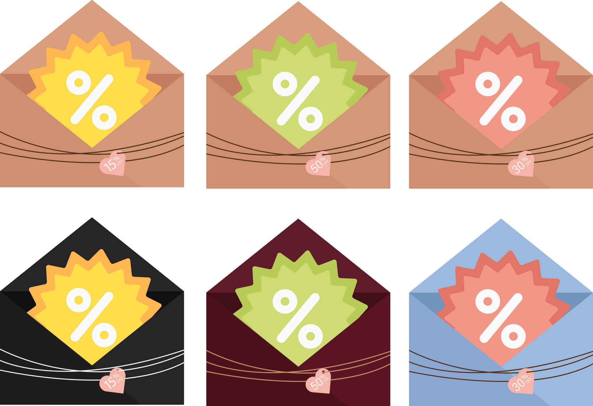 Big set of craft envelopes , colorful envelopes with coupons. Discount