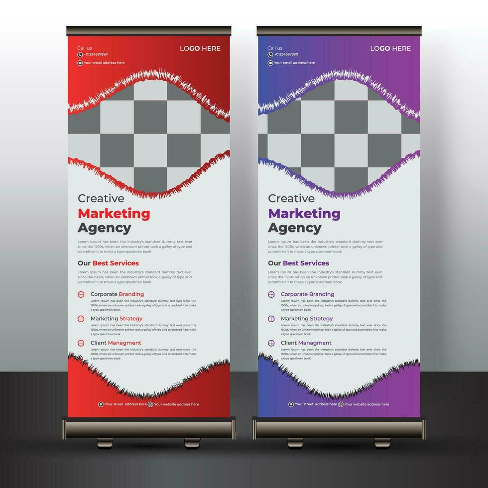 Modern and Creative colorful roll up standee banner design template vector