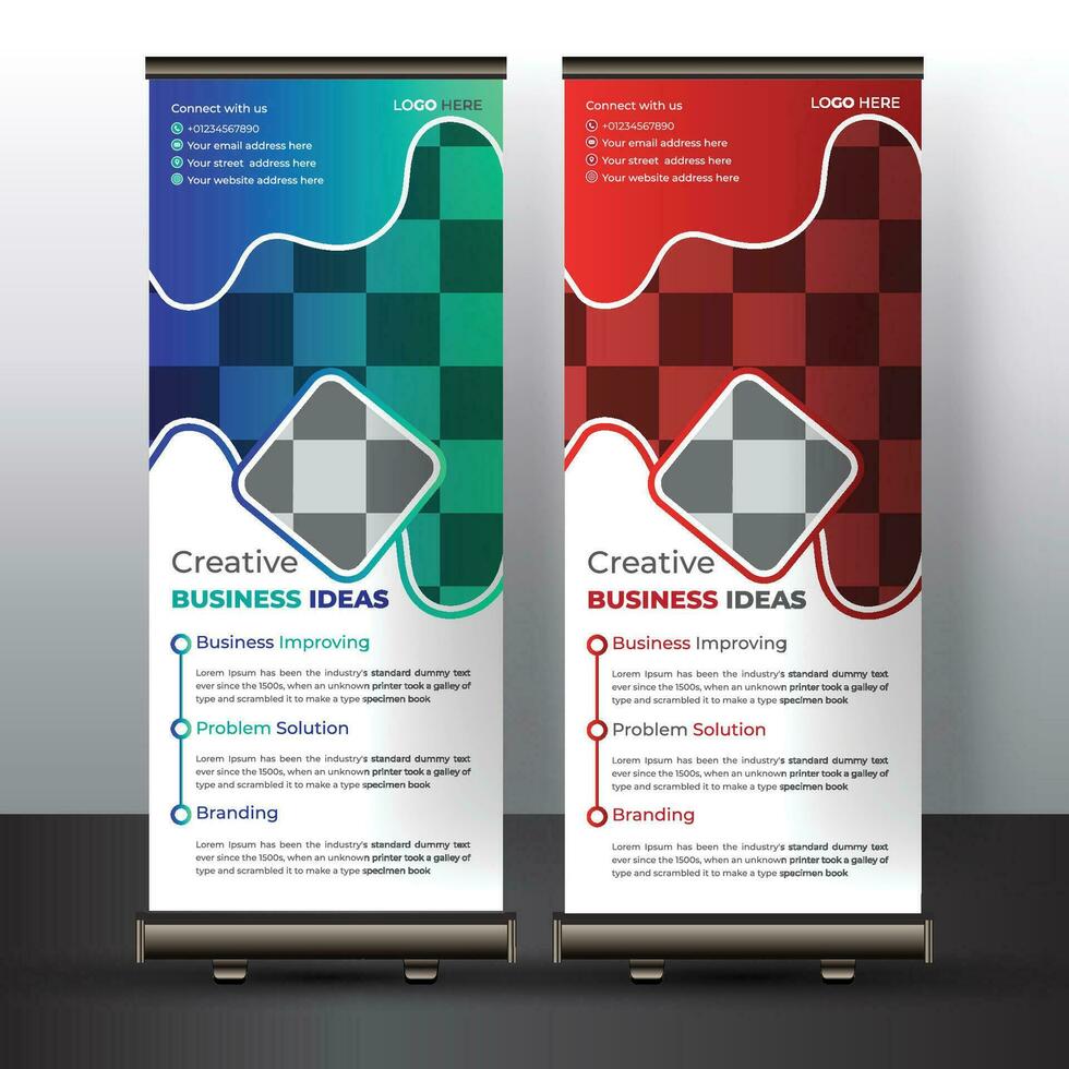 Modern and Creative colorful roll up standee banner design template vector