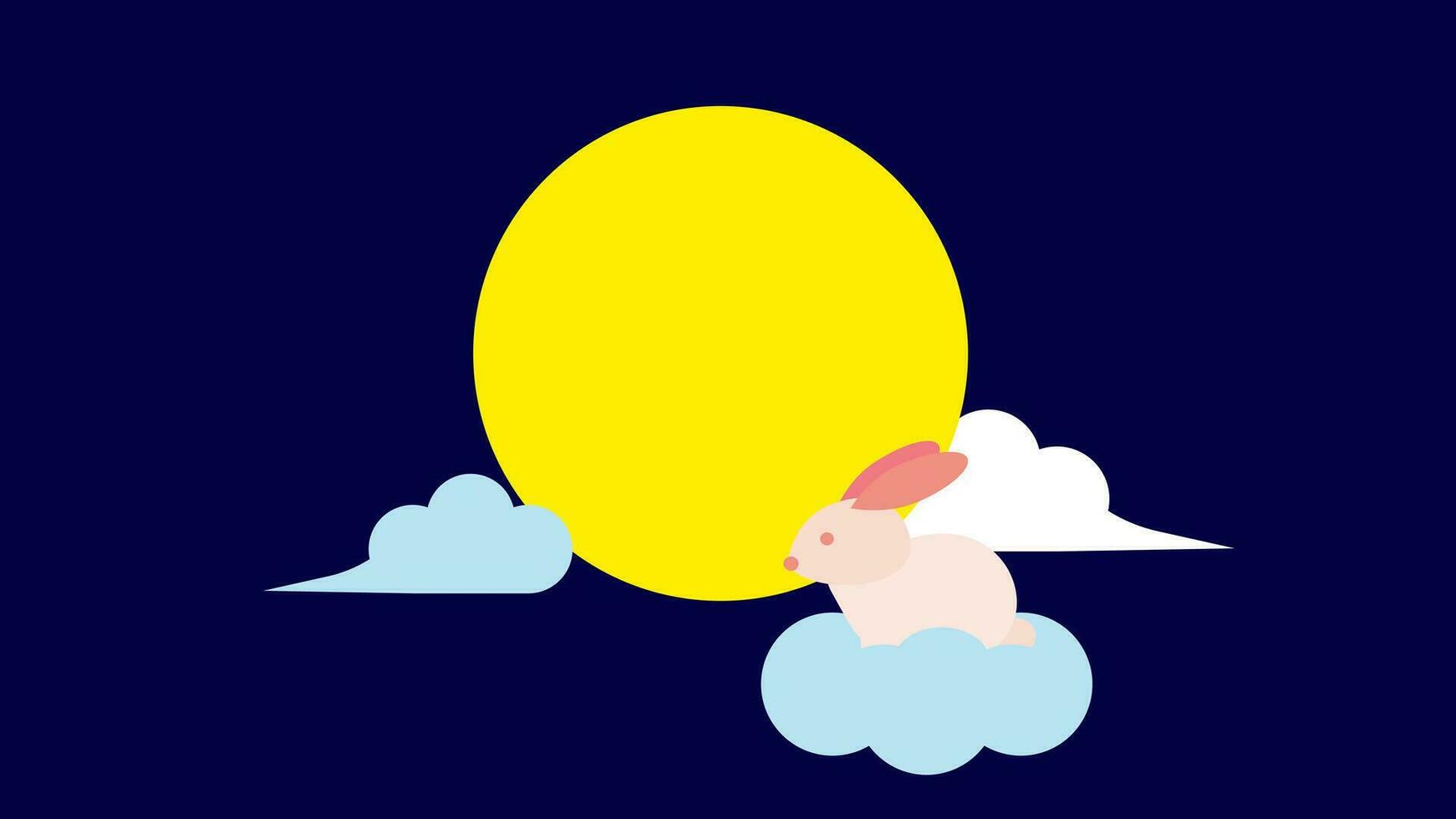 Cartoon cute Moon Rabbit Bunny flying to the moon above clouds. Asian Mid-Autumn Festival fairytale story character. Flat design wallpaper, vector, illustration, EPS10 vector