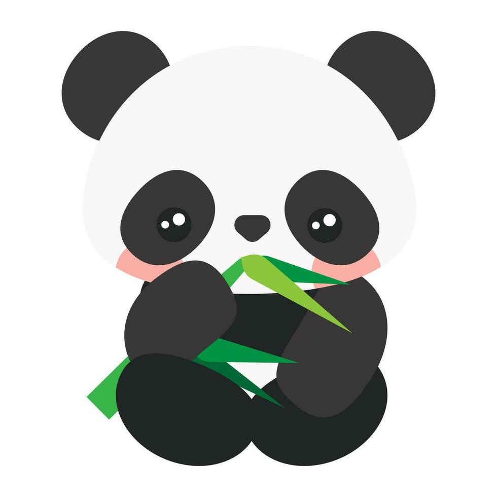 Cute Cartoon Baby Panda. Panda sitting on the floor and eating bamboo. Panda with black and white color. Cartoon illustration, Vector, EPS10 vector