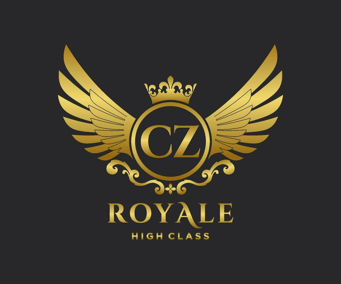 Golden Letter CZ template logo Luxury gold letter with crown. Monogram alphabet . Beautiful royal initials letter. vector