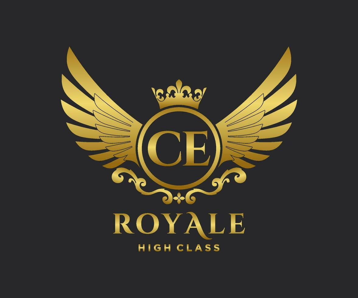 Golden Letter CE template logo Luxury gold letter with crown. Monogram alphabet . Beautiful royal initials letter. vector