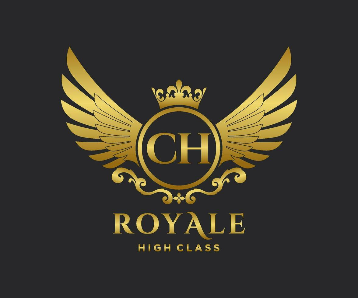 Golden Letter CH template logo Luxury gold letter with crown. Monogram alphabet . Beautiful royal initials letter. vector