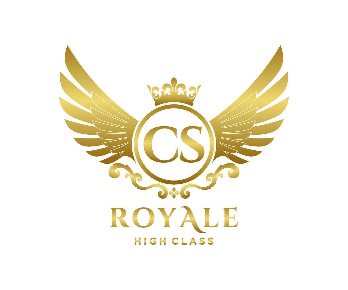 Golden Letter CS template logo Luxury gold letter with crown. Monogram alphabet . Beautiful royal initials letter. vector