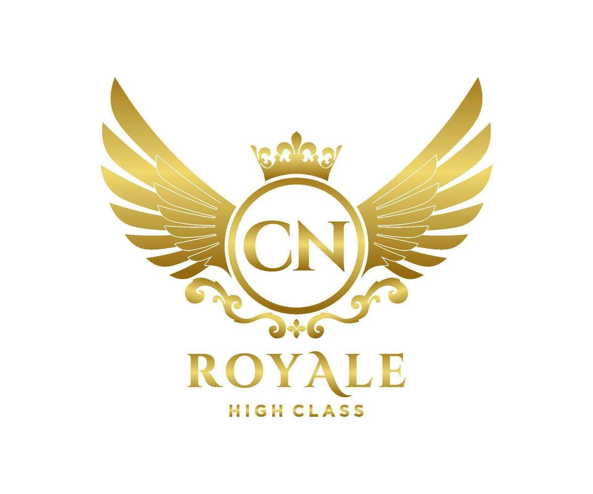 Golden Letter CN template logo Luxury gold letter with crown. Monogram alphabet . Beautiful royal initials letter. vector