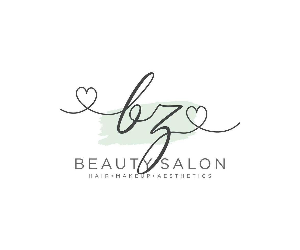 Initial BZ feminine logo collections template. handwriting logo of initial signature, wedding, fashion, jewerly, boutique, floral and botanical with creative template for any company or business. vector