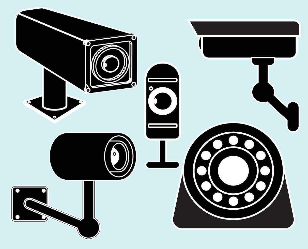 Silhouette CCTV Camera surveillance security system monitoring vector