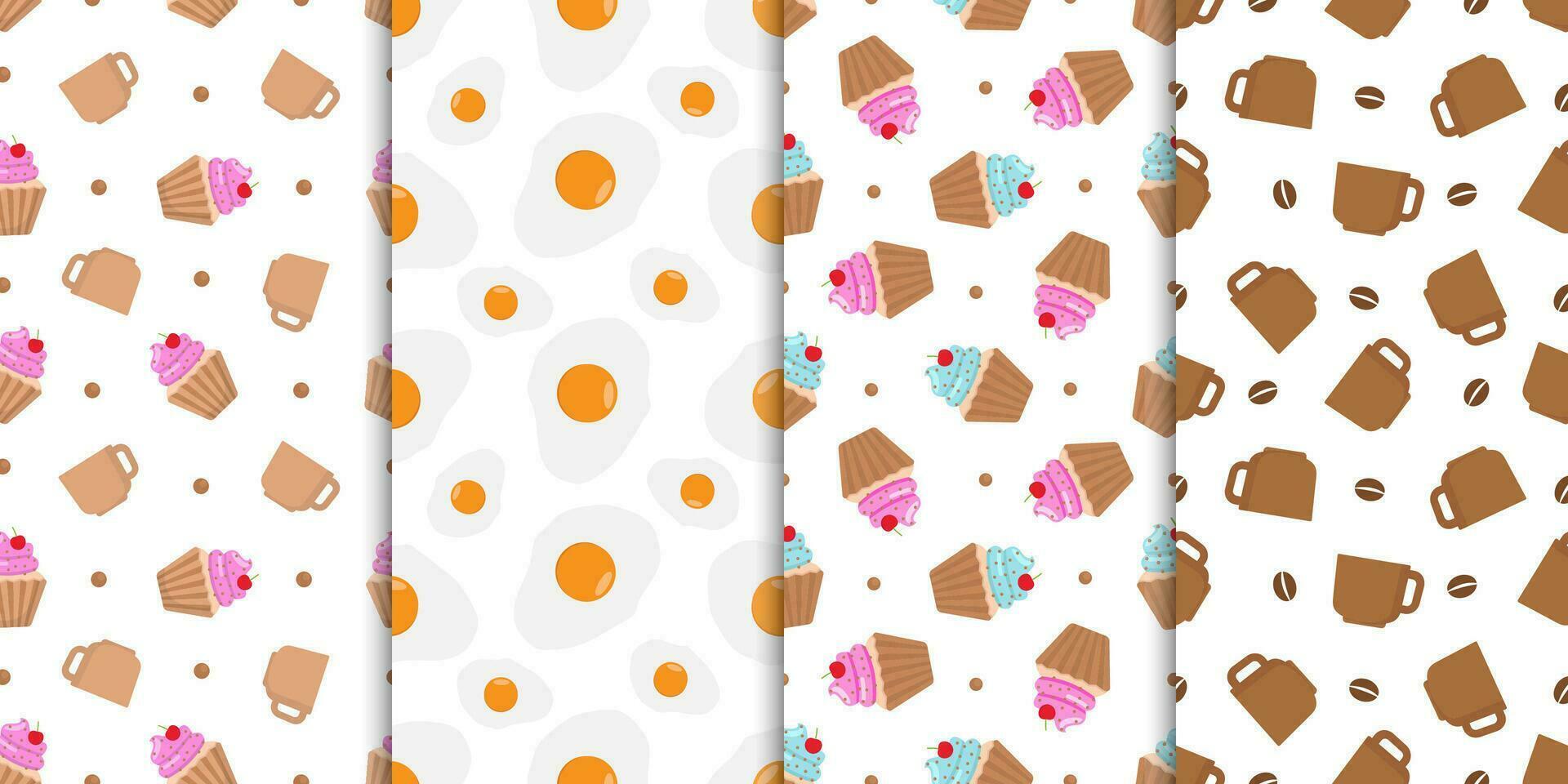 Cupcake, chicken omelet, coffee seamless pattern abstract on white background vector design
