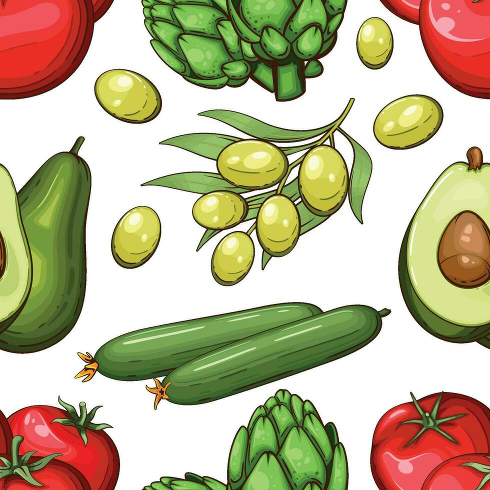 Colorful Seamless Pattern with fresh vegetables Food Pattern Background vector