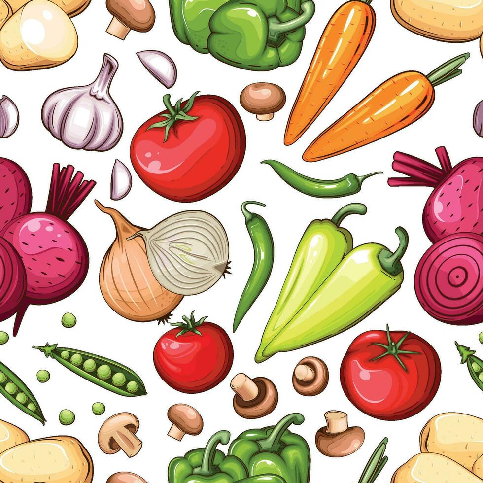 Colorful Seamless Pattern with fresh vegetables Food Pattern Background vector