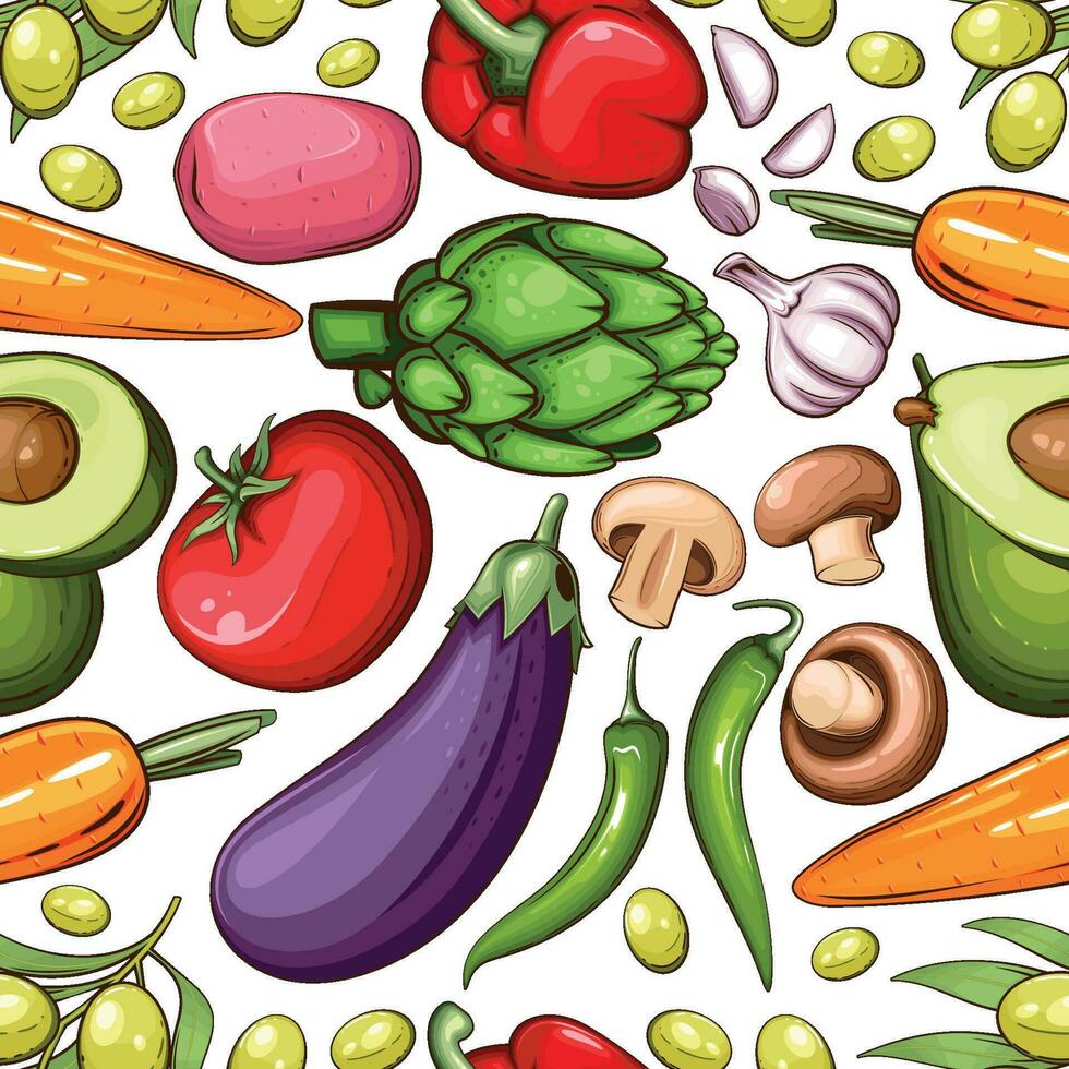 Colorful Seamless Pattern with fresh vegetables Food Pattern Background vector