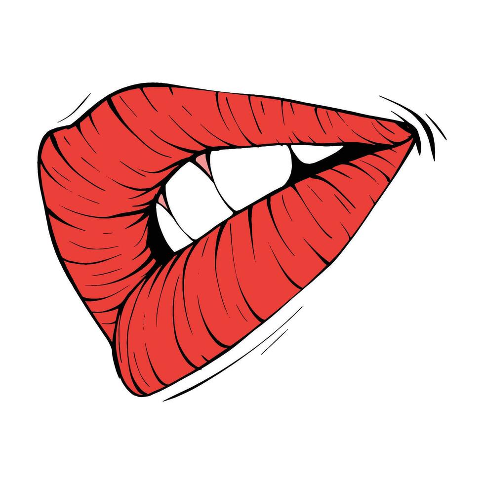 Vector red female lips sketch