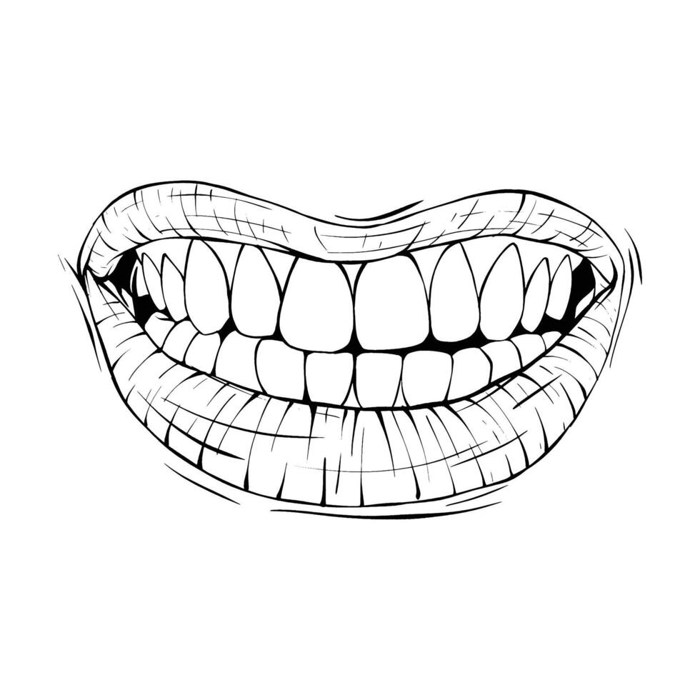 Vector lips sketch black and white