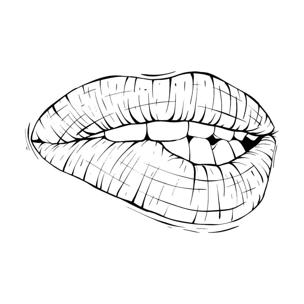 Vector lips sketch black and white