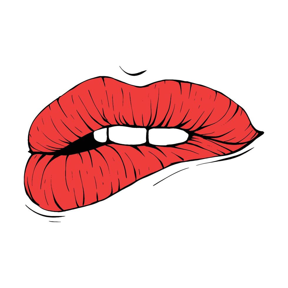 Vector red female lips sketch