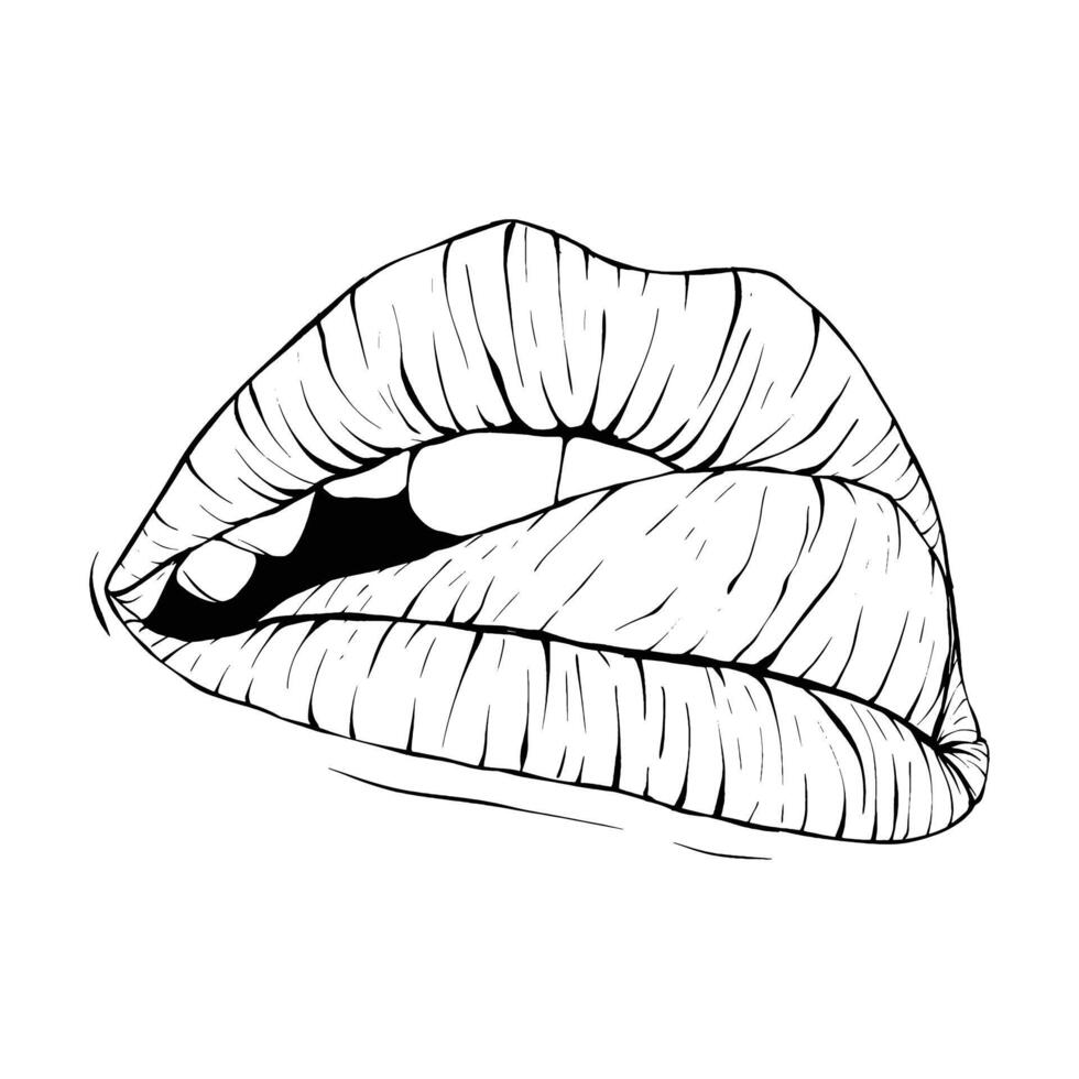 Vector lips sketch black and white