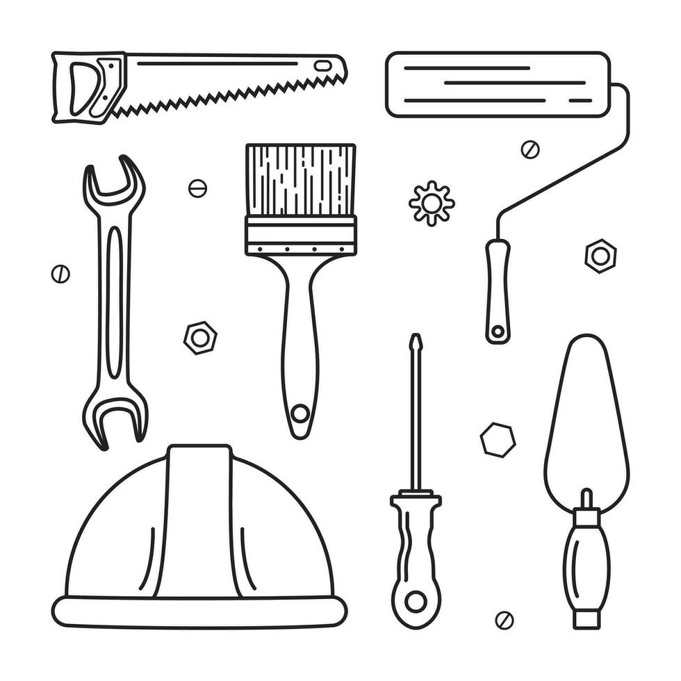 Vector illustration. A set of Labor Day icons in a linear style