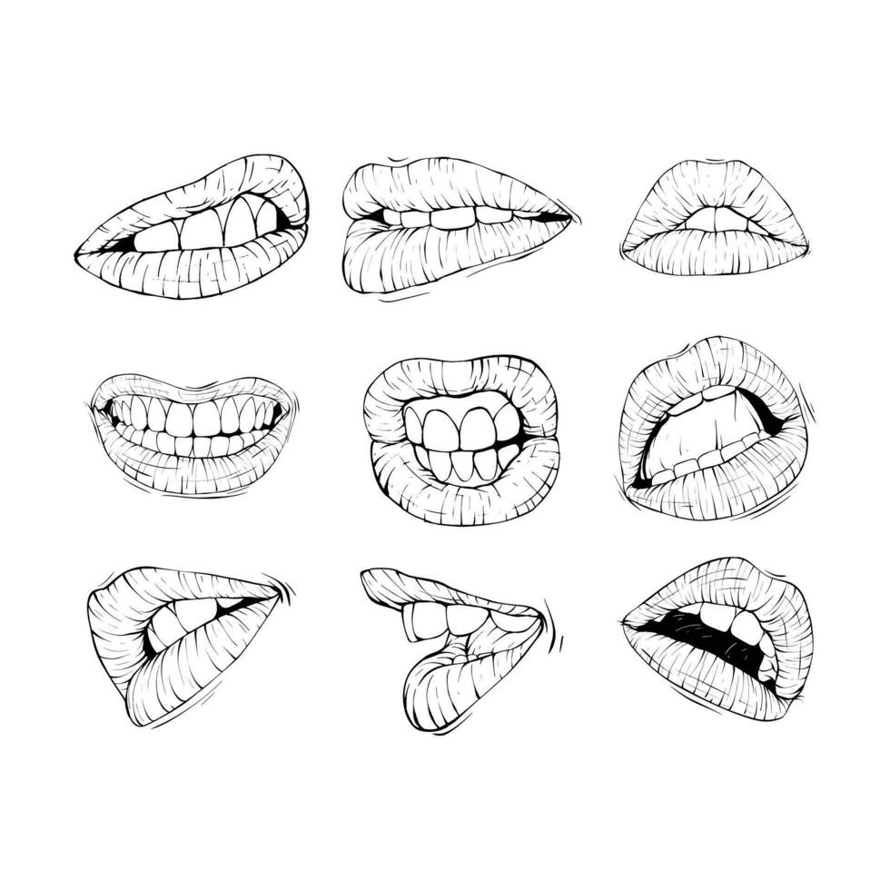 set mouth expression collection vector