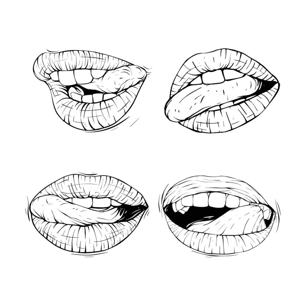 set mouth tongue collection vector