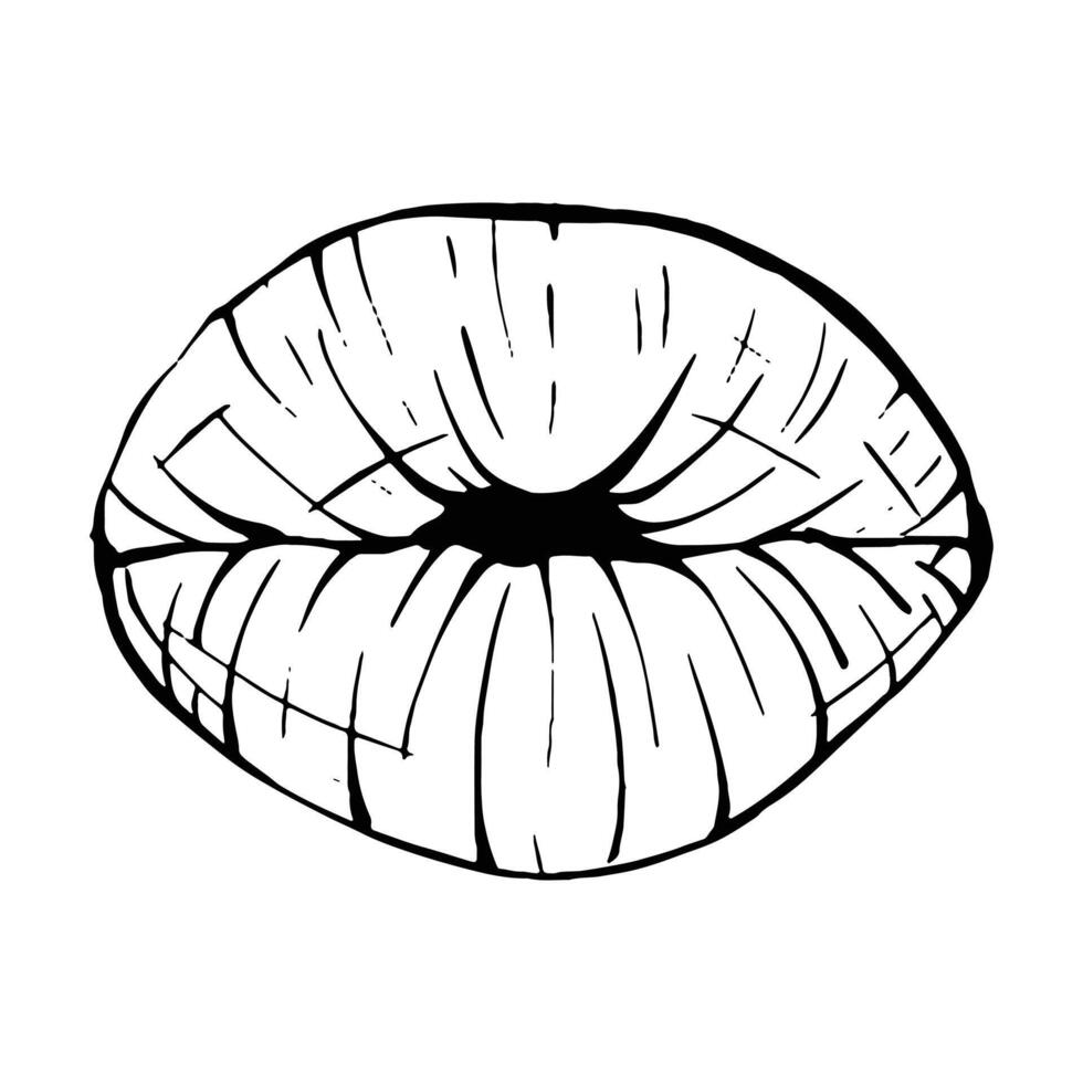 Vector lips sketch black and white