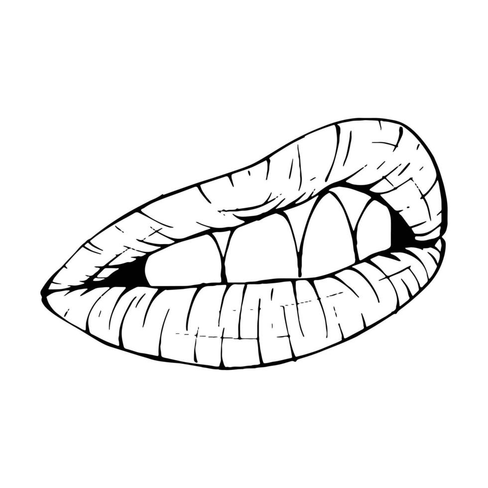 Vector lips sketch black and white