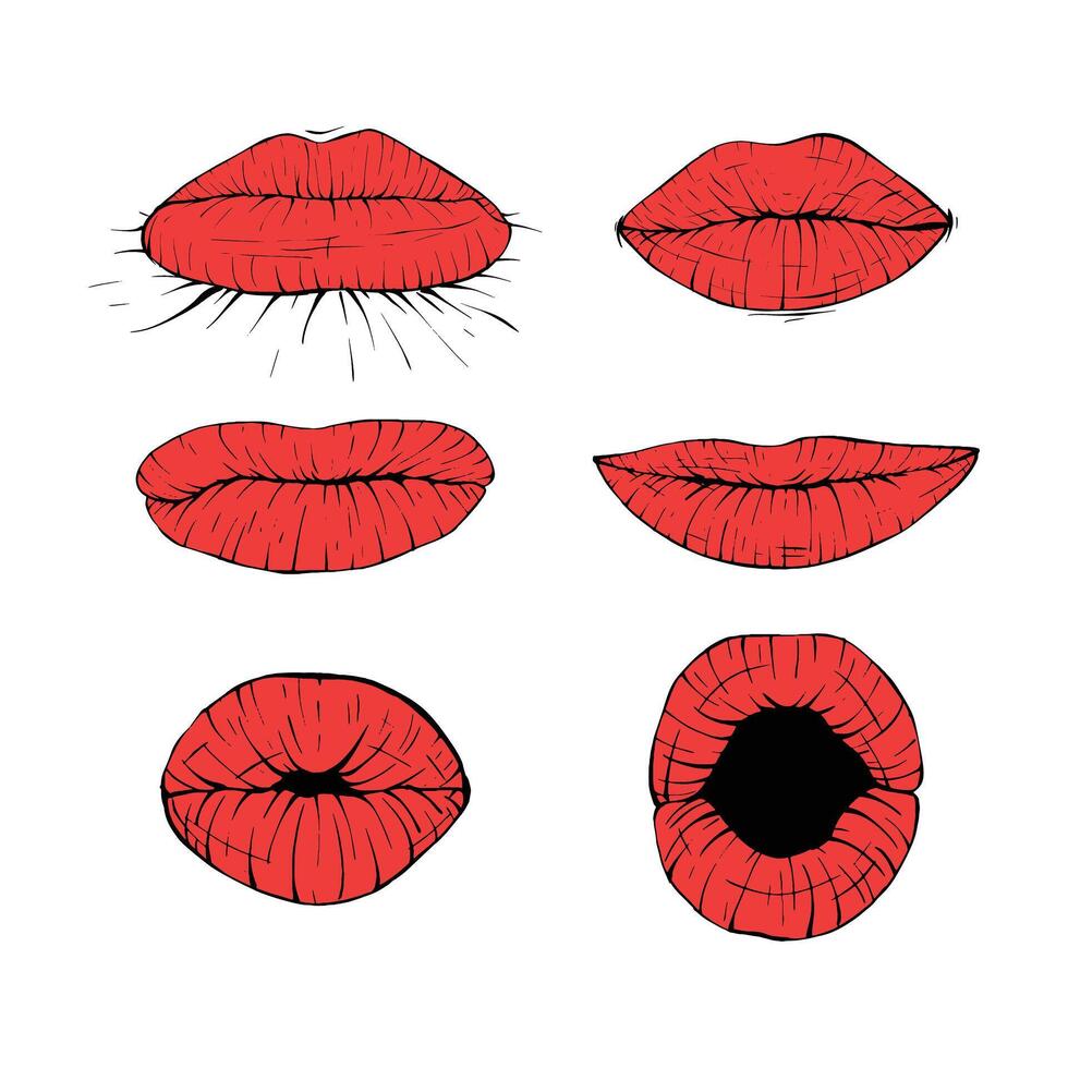 set red female lips collection vector