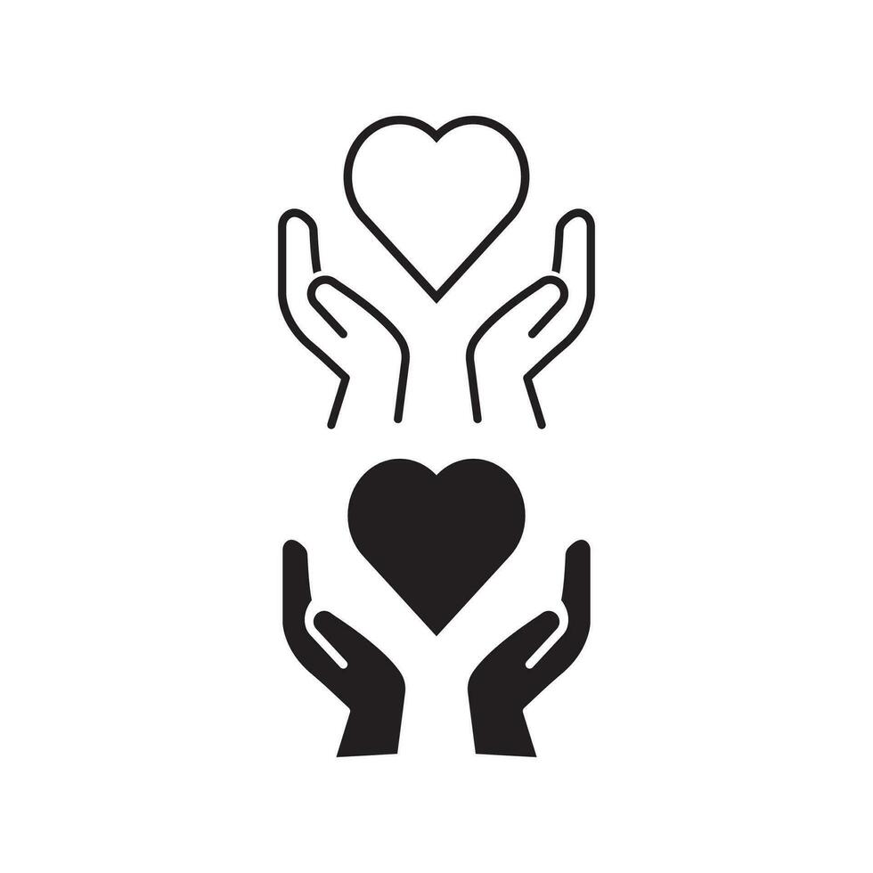 Hand holding heart line and glyph icon. Charity and donation concept, solidarity. Heart health care for apps and website. Editable stroke. Vector illustration. Design on white background. EPS 10