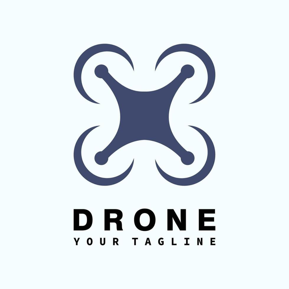 Drone logo,minimalist flying drone logo with perspective view from below, flat design logo template, vector illustration