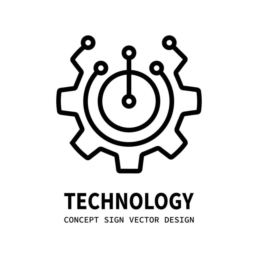 Technology gear concept business logo template design. Cogwheel mechanic sign. Computer network SEO icon. Search engine optimization. Line style. Graphic design element. Vector illustration