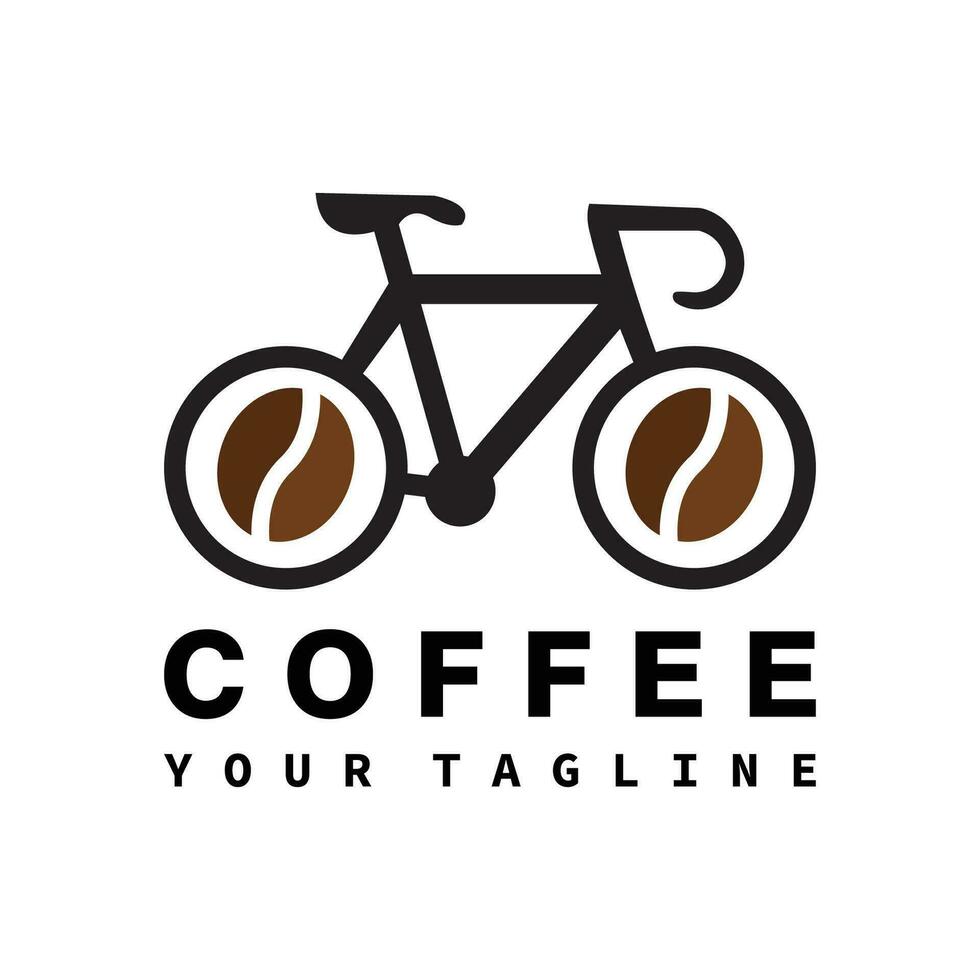 café logo plantilla, Mañana paseo concepto utilizando bicicleta y café frijol iconoweb vector