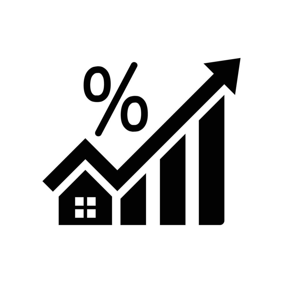 Mortgage rate icon. Cost of living. House. Interest rate. Property value. Vector icon isolated on white background.