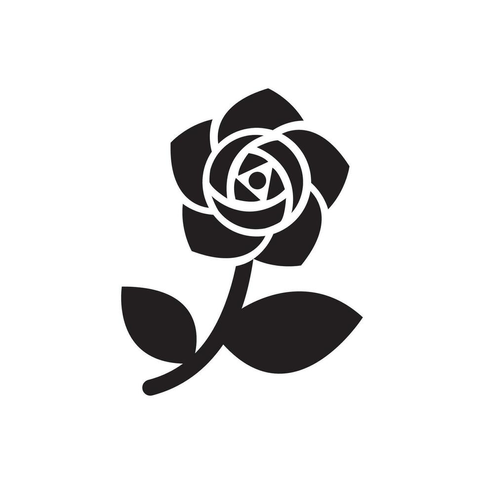 Rosa flor icono negro y blanco vector gráfico