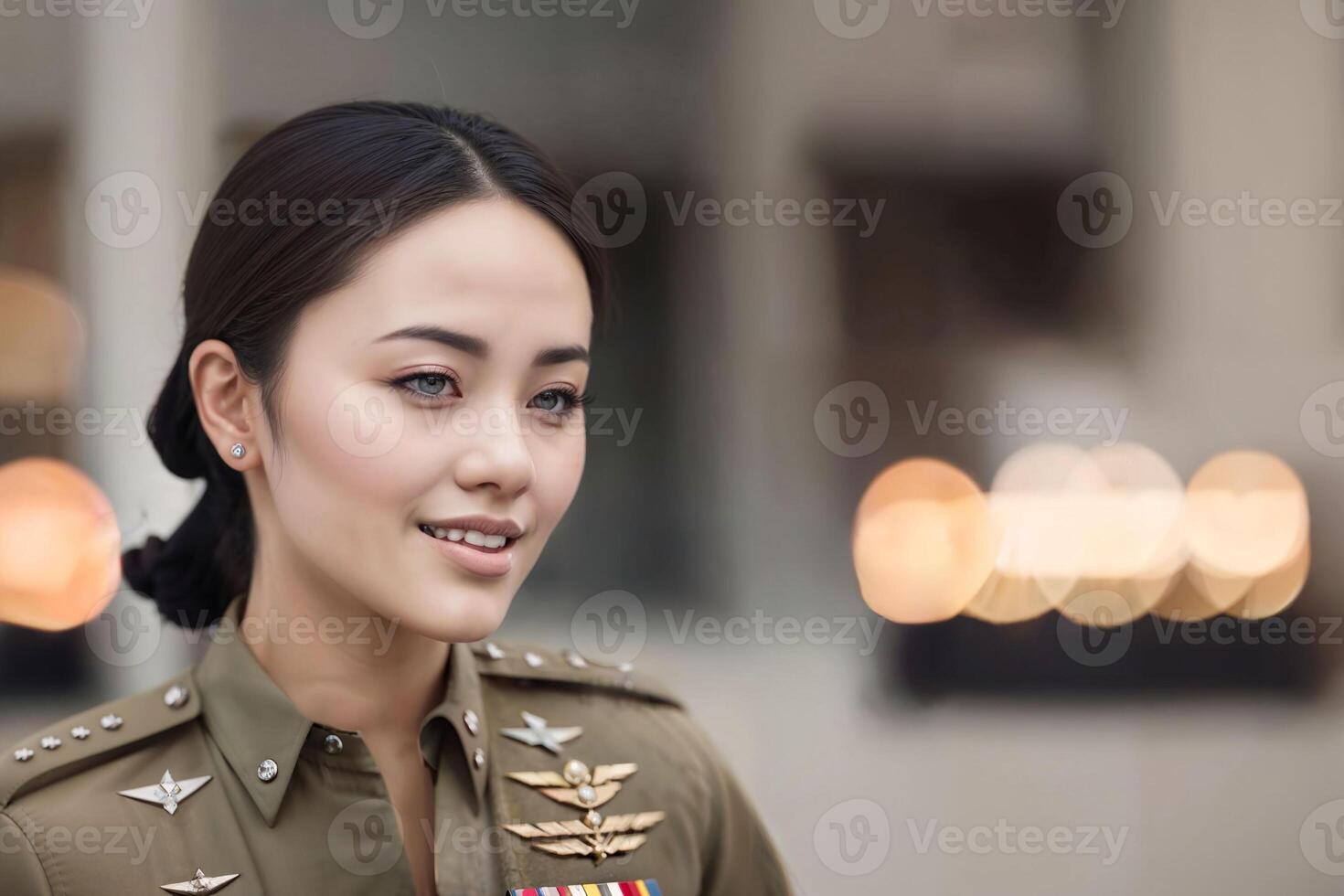 photo of asian woman in Thai police officer uniform,