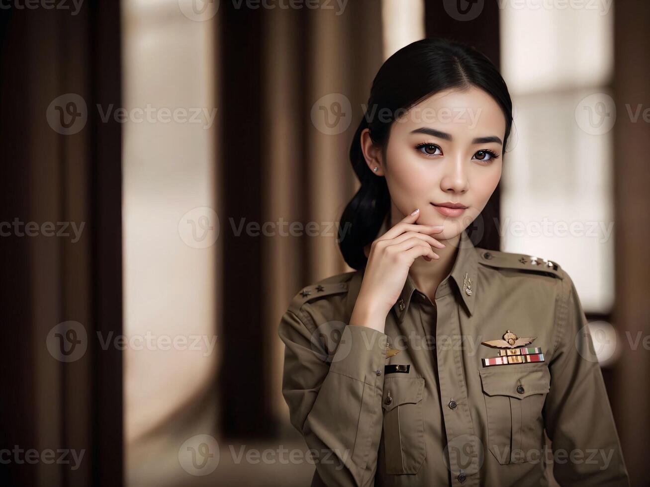 photo of asian woman in Thai police officer uniform,