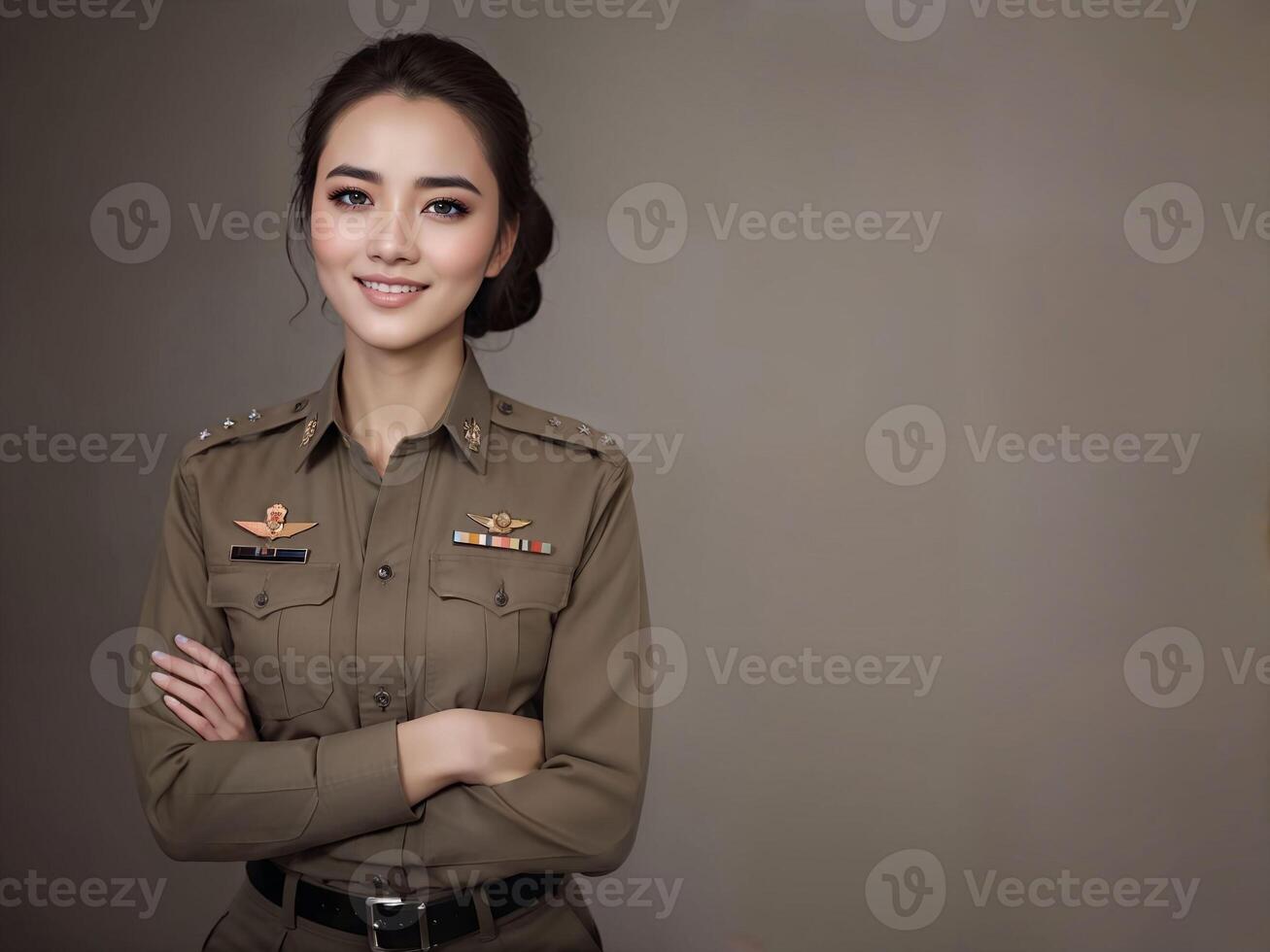 photo of asian woman in Thai police officer uniform,