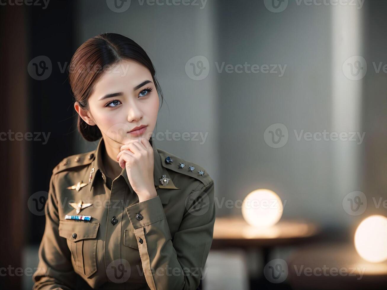 photo of asian woman in Thai police officer uniform,