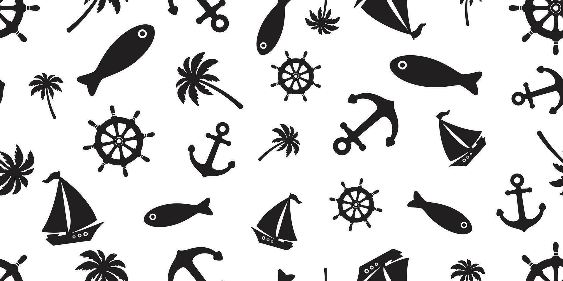 Anchor seamless pattern vector boat pirate helm palm tree maritime Nautical ocean sea repeat wallpaper tile background scarf isolated