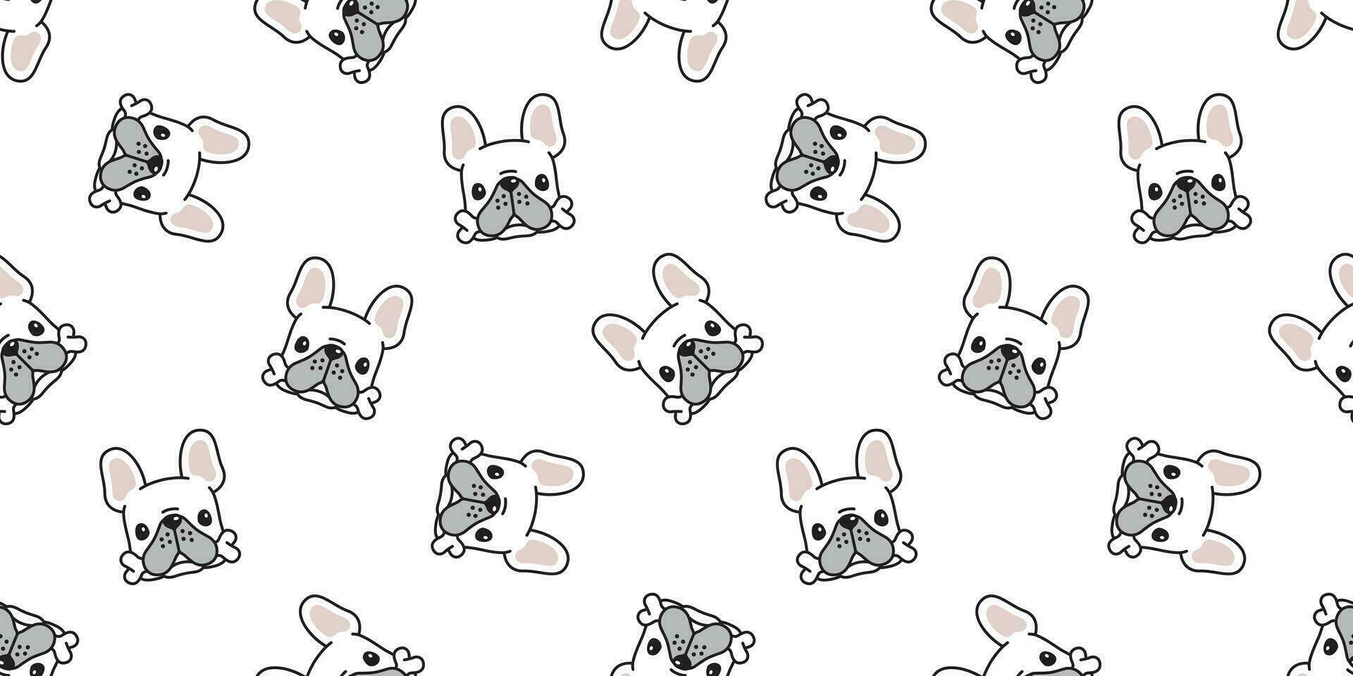 Dog seamless pattern french bulldog vector bone pet scarf isolated puppy tile background repeat wallpaper cartoon illustration white