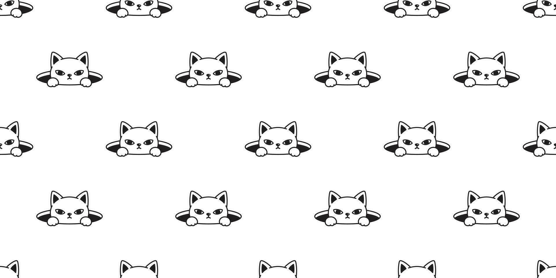cat seamless pattern vector kitten calico hole pet repeat wallpaper scarf isolated tile background
