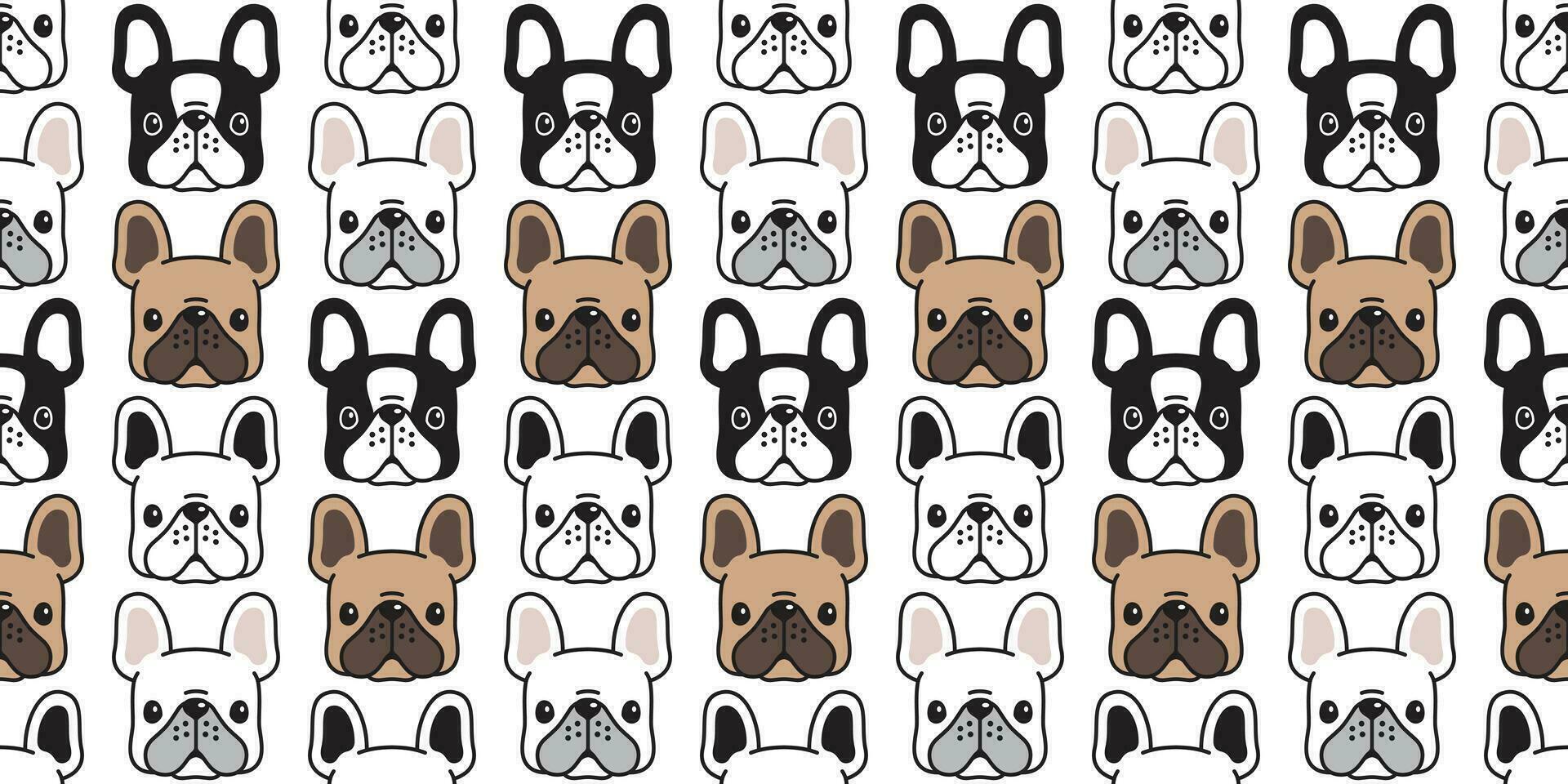 Dog seamless pattern french bulldog vector head puppy pet cartoon tile background repeat wallpaper scarf isolated illustration