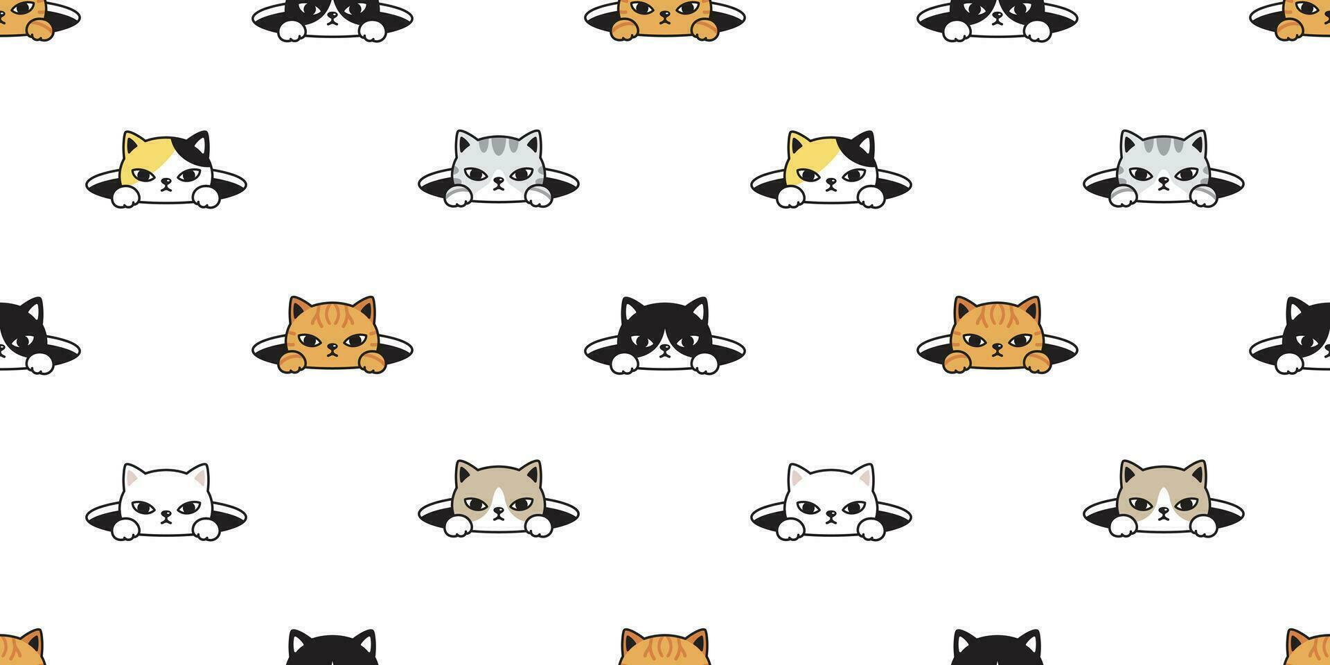 cat seamless pattern vector kitten calico pet hole repeat wallpaper scarf isolated tile background breed
