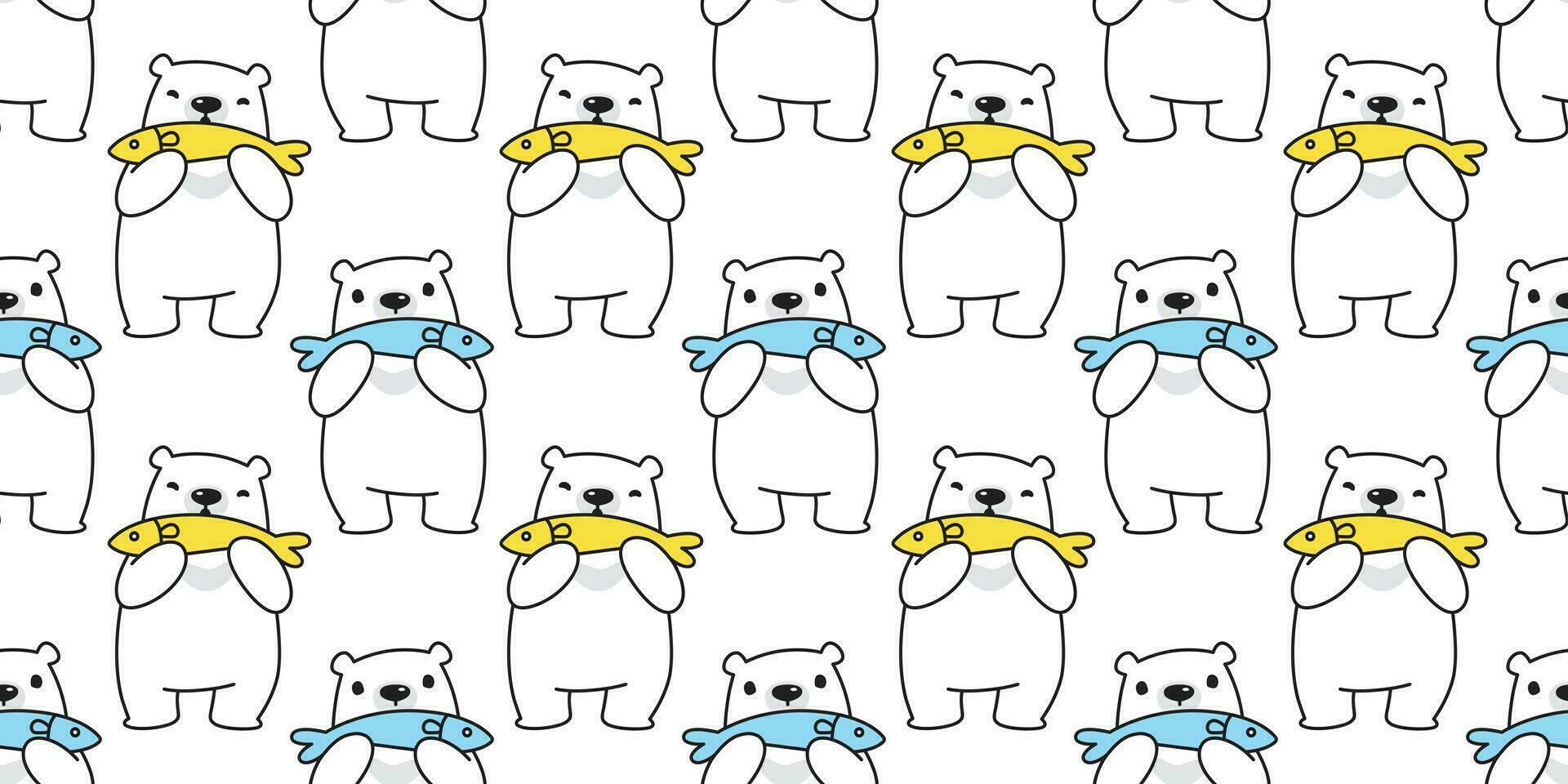 Bear seamless pattern polar bear vector fish salmon cartoon tile wallpaper scarf isolated repeat