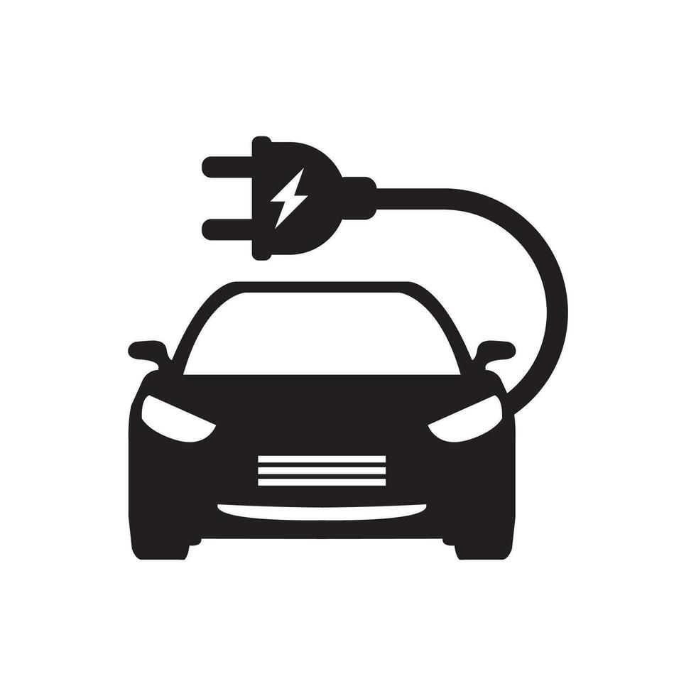 Electric car icon. EV. Electric vehicle. Charging station. Vector icon isolated on white background.