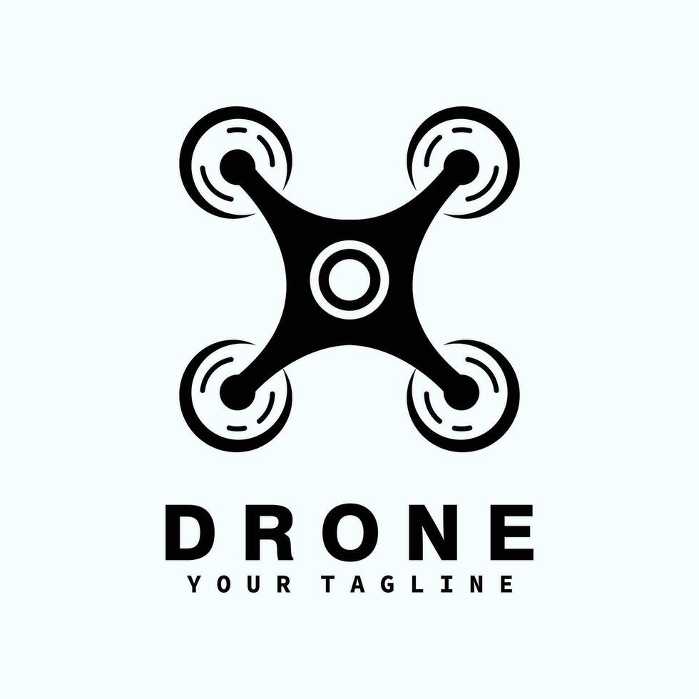 Drone logo,minimalist flying drone logo with perspective view from below, flat design logo template, vector illustration