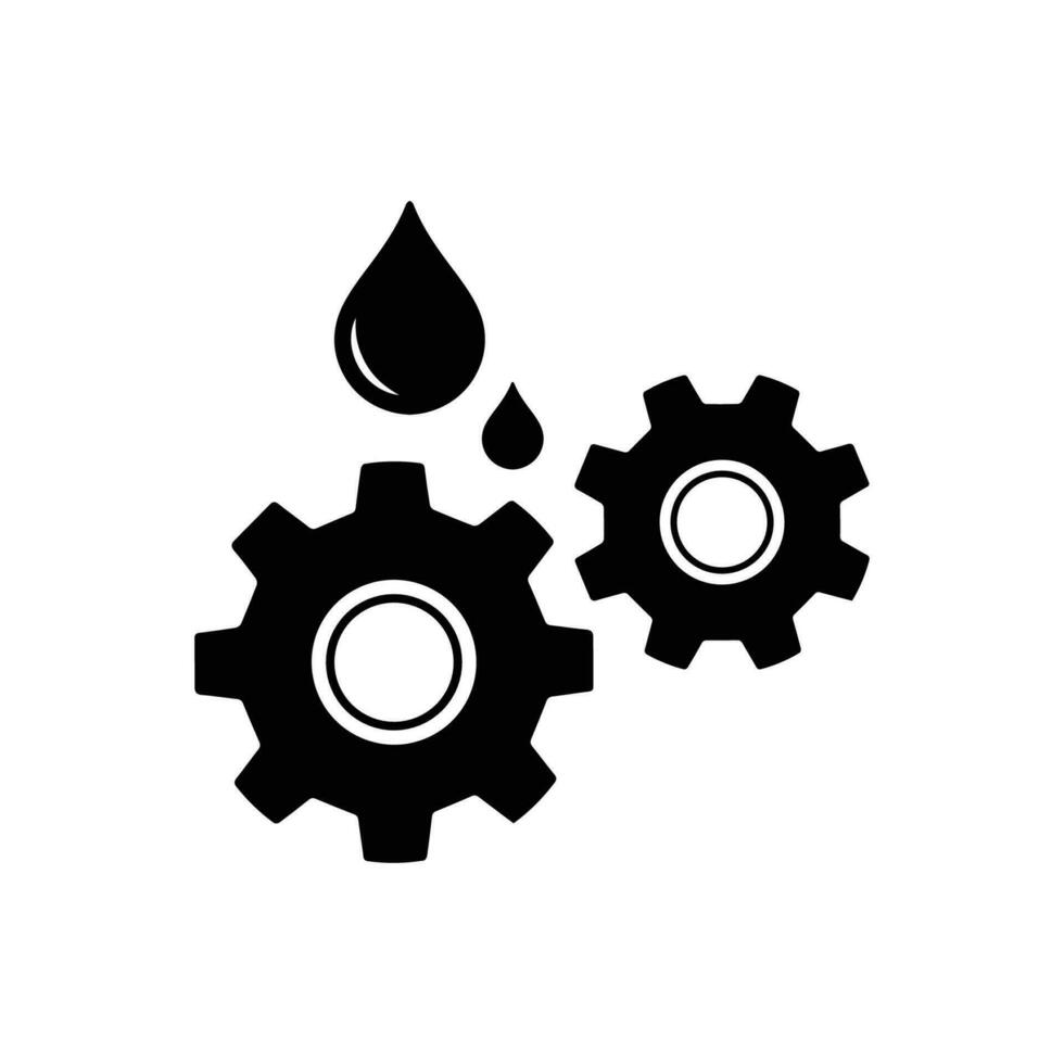 Lubricant oil drop and gear icon in modern silhouette style design. Vector illustration isolated on white background.