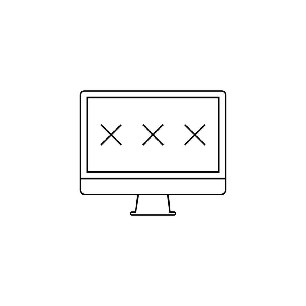 three crosses on the computer screen. PC, desktop computer with black crosses. The concept of failure. Flat design vector illustration