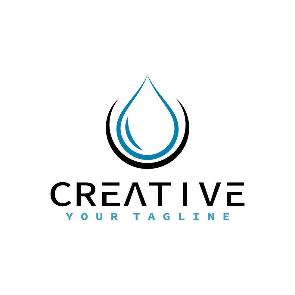 logotipo de agua icono de gota de agua azul con círculo alrededor aislado sobre fondo blanco. utilizable para logotipos de negocios, ciencia, salud, medicina y naturaleza. elemento de plantilla de diseño de icono de vector plano.