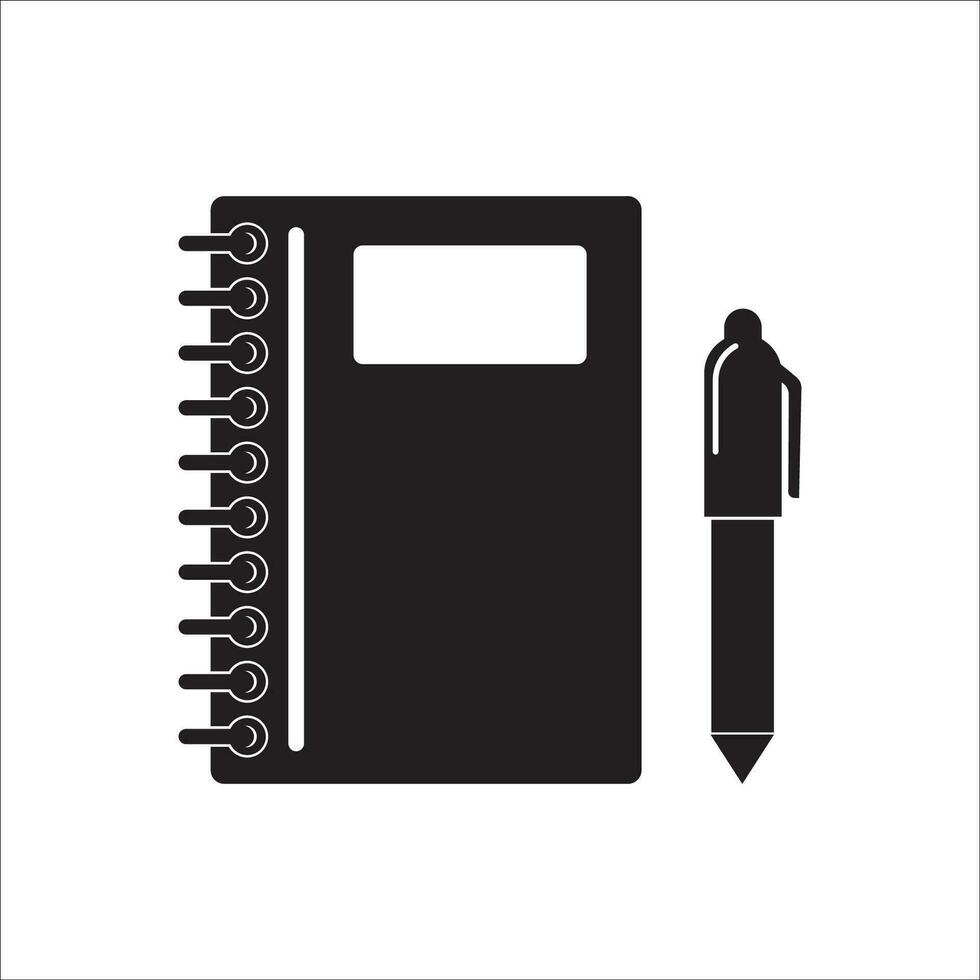 Nota libro y bolígrafo icono vector