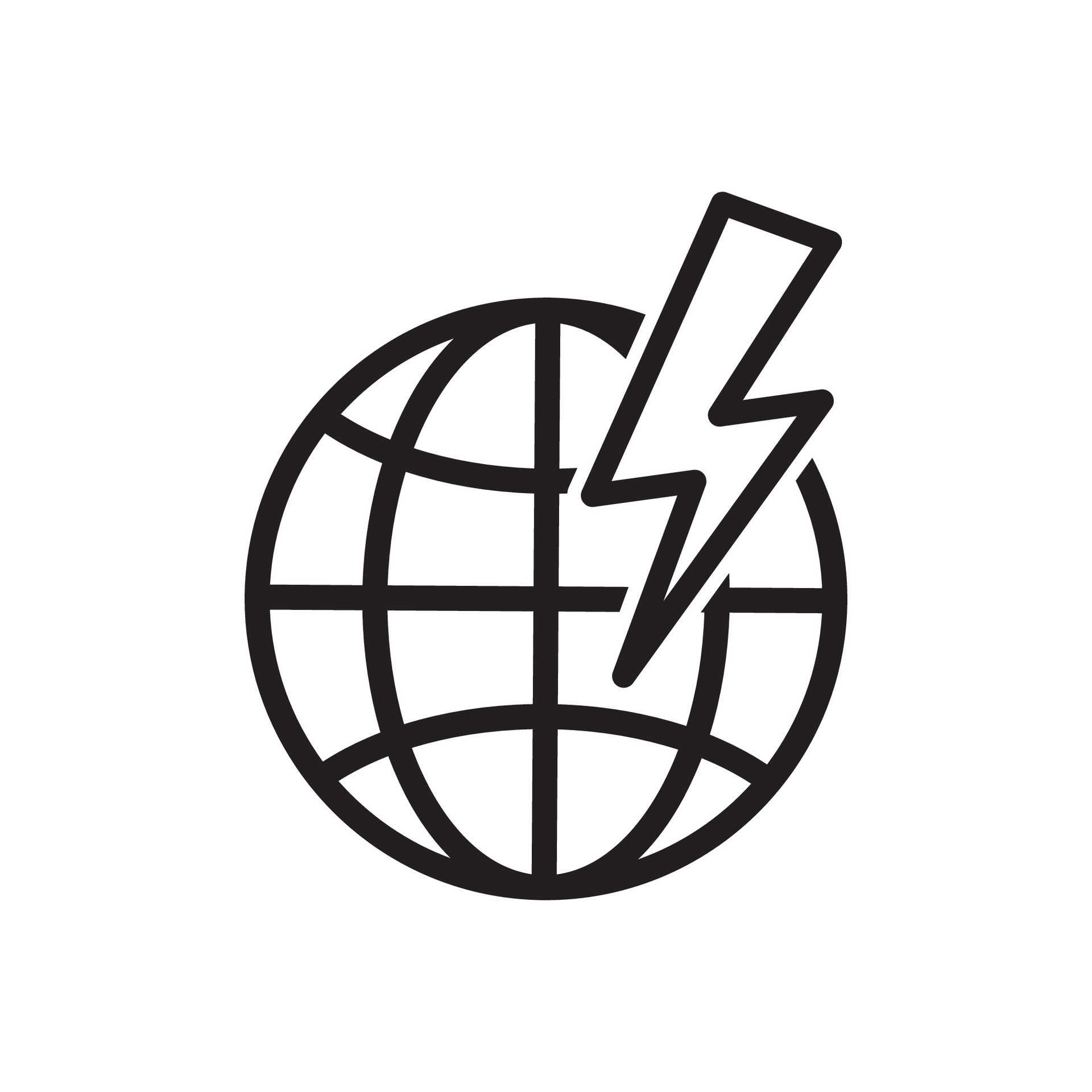 Global energy crisis vector icon. Earth and lightning icon on white 
